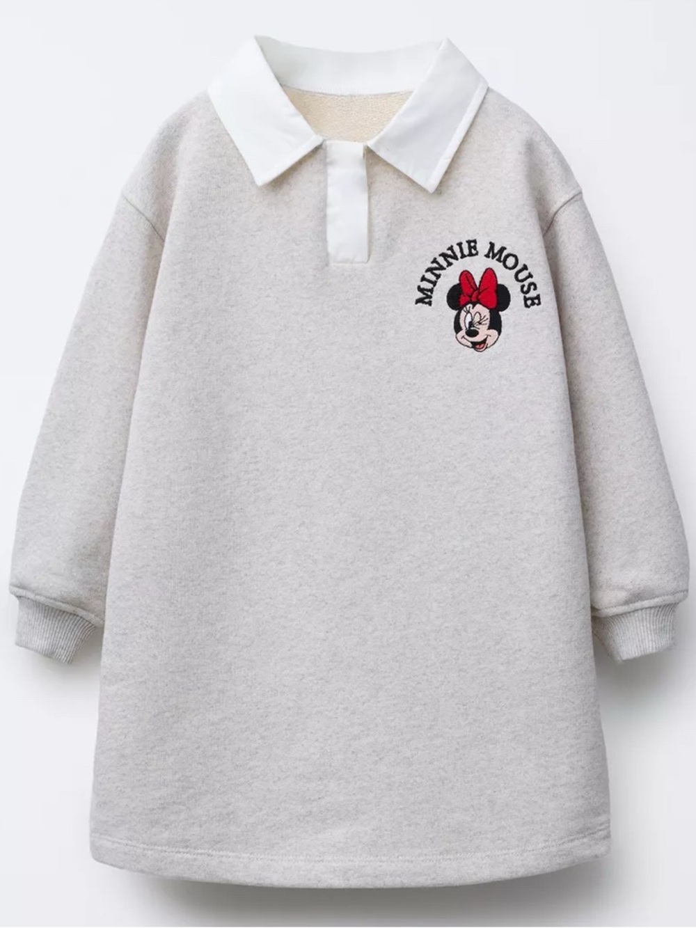ZARA Toddler Grey Sweatshirt Dress with White Collar and Minnie Mouse Embroidery - Picture 1 of 7